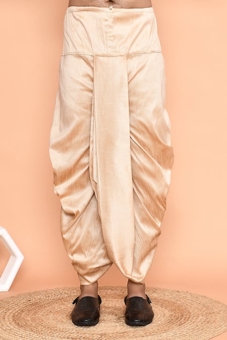 Arihant Rai Sinha_Beige Silk Embroidery Placement Floral Kurta With Dhoti Pant_Online_at_Aza_Fashions