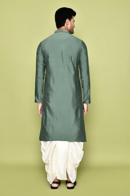 Shop_Arihant Rai Sinha_Green Silk Mirrors Embroidered Butti Kurta With Dhoti Pant _at_Aza_Fashions