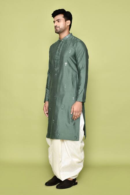 Buy_Arihant Rai Sinha_Green Silk Mirrors Embroidered Butti Kurta With Dhoti Pant 