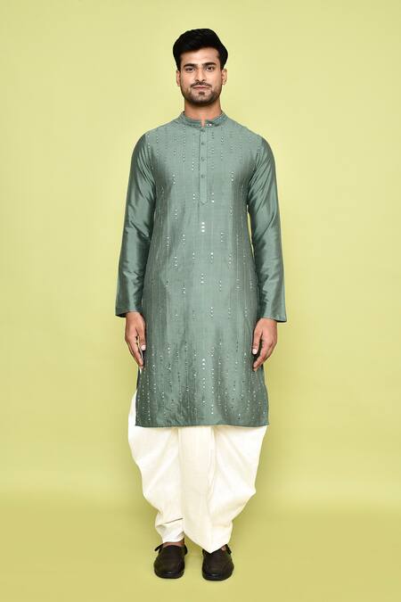 Arihant Rai Sinha_Green Silk Mirrors Embroidered Kurta With Dhoti Pant _at_Aza_Fashions