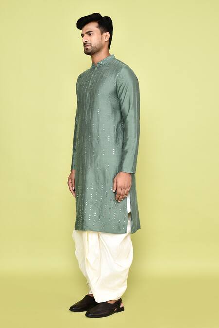 Buy_Arihant Rai Sinha_Green Silk Mirrors Embroidered Kurta With Dhoti Pant 