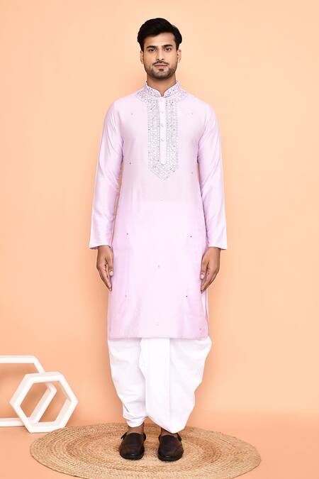 Arihant Rai Sinha_Purple Silk Mirrors Miniature Butti Embroidered Kurta With Dhoti Pant_at_Aza_Fashions
