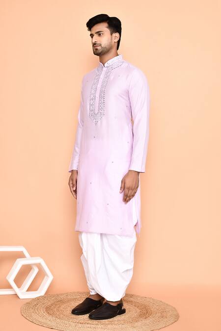 Buy_Arihant Rai Sinha_Purple Silk Mirrors Miniature Butti Embroidered Kurta With Dhoti Pant