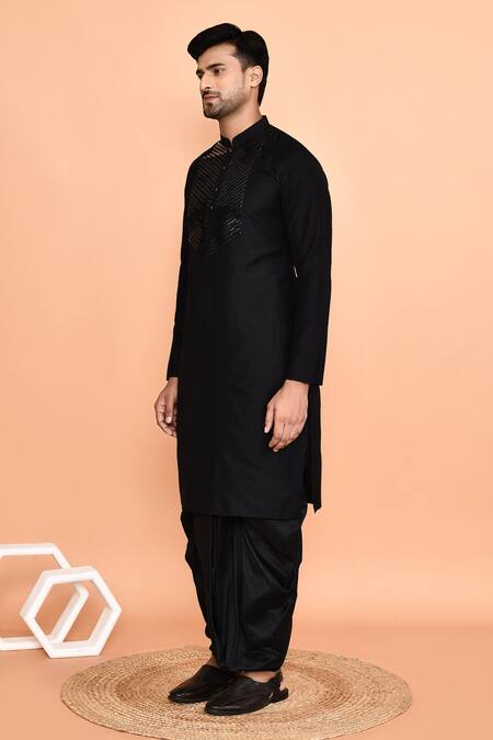 Arihant Rai Sinha_Black Silk Embroidery Metallic Yoke Kurta With Dhoti Pant_at_Aza_Fashions