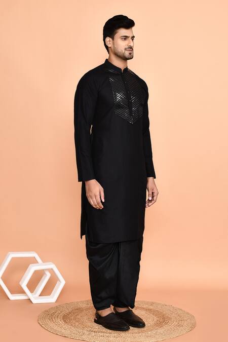 Buy_Arihant Rai Sinha_Black Silk Embroidery Metallic Yoke Kurta With Dhoti Pant