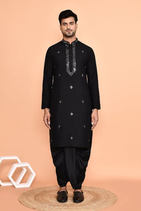 Shop_Arihant Rai Sinha_Black Silk Mirrors Diamond Embroidered Kurta With Dhoti Pant _Online_at_Aza_Fashions