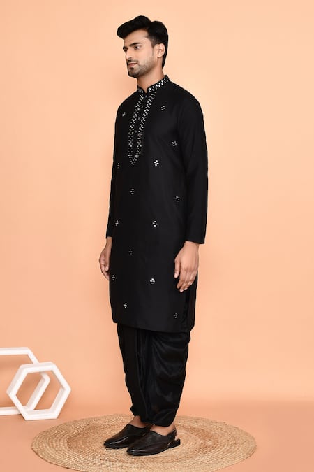 Arihant Rai Sinha_Black Silk Mirrors Diamond Embroidered Kurta With Dhoti Pant _at_Aza_Fashions