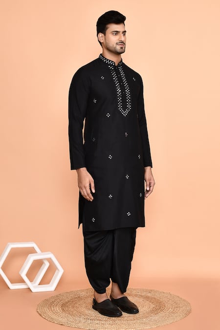 Buy_Arihant Rai Sinha_Black Silk Mirrors Diamond Embroidered Kurta With Dhoti Pant 