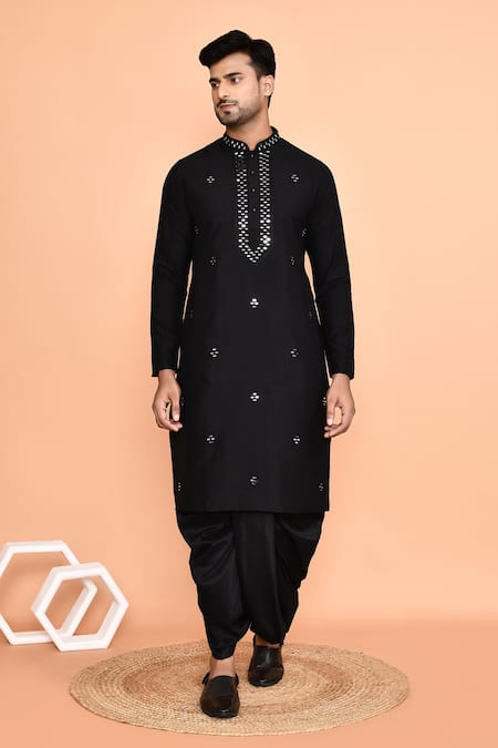 Shop_Arihant Rai Sinha_Black Silk Mirrors Diamond Embroidered Kurta With Dhoti Pant 
