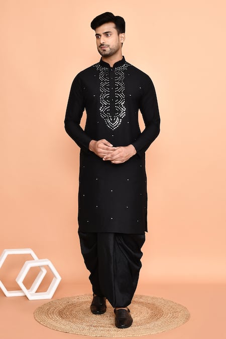 Arihant Rai Sinha Geometric Mirror Embroidered Placket Kurta With Dhoti Pant 