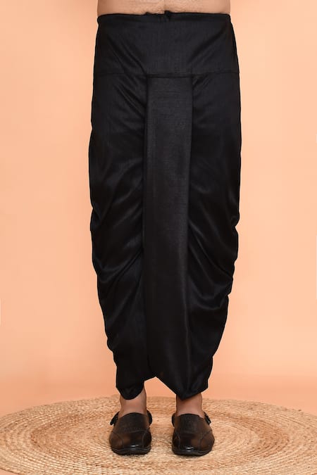 Arihant Rai Sinha_Black Silk Mirrors Geometric Embroidered Placket Kurta With Dhoti Pant _Online_at_Aza_Fashions