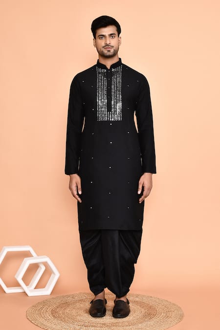 Shop_Arihant Rai Sinha_Black Silk Mirrors Geometric Embroidered Kurta With Dhoti Pant _Online_at_Aza_Fashions