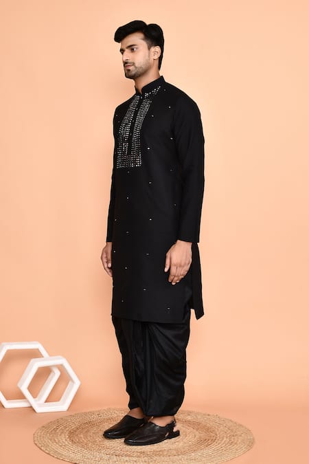 Arihant Rai Sinha_Black Silk Mirrors Geometric Embroidered Kurta With Dhoti Pant _at_Aza_Fashions