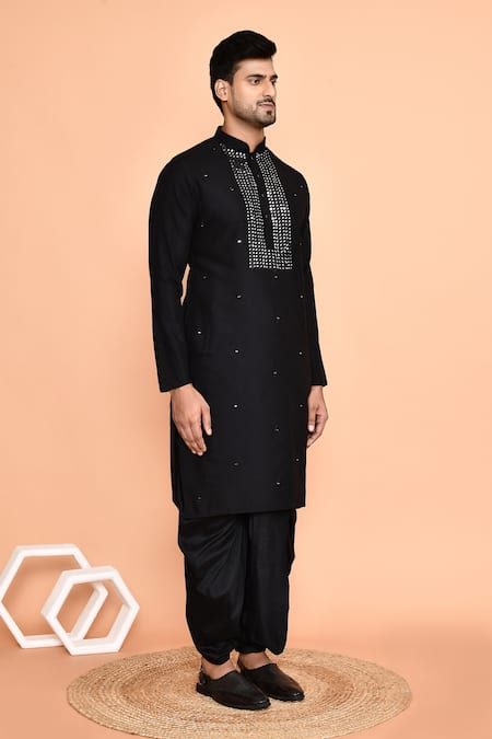 Buy_Arihant Rai Sinha_Black Silk Mirrors Geometric Embroidered Kurta With Dhoti Pant 