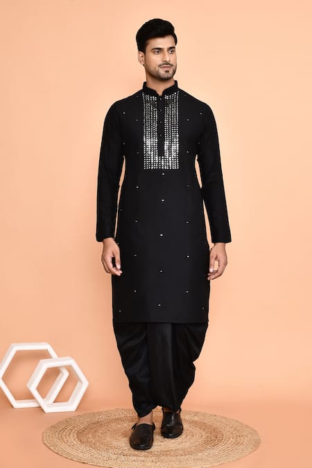 Shop_Arihant Rai Sinha_Black Silk Mirrors Geometric Embroidered Kurta With Dhoti Pant 