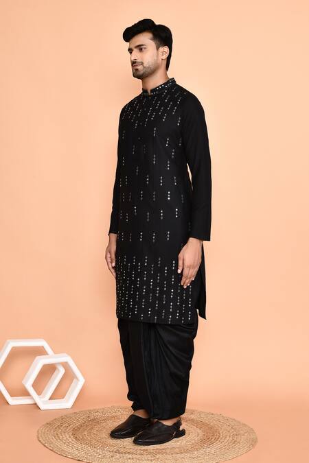 Arihant Rai Sinha_Black Silk Mirrors Linear Embroidered Kurta With Dhoti Pant _at_Aza_Fashions