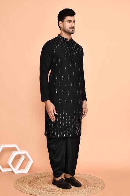 Buy_Arihant Rai Sinha_Black Silk Mirrors Linear Embroidered Kurta With Dhoti Pant 