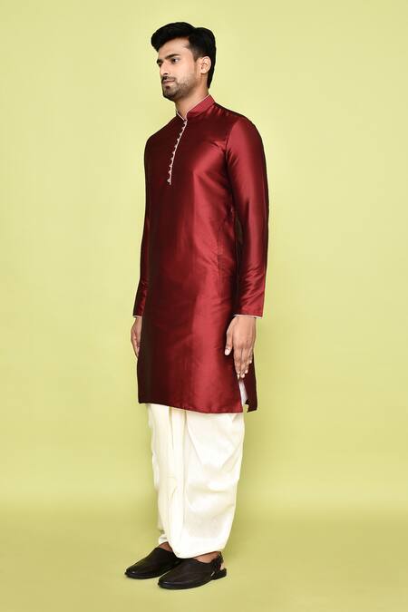 Arihant Rai Sinha_Maroon Silk Plain Kurta With Dhoti Pant _at_Aza_Fashions