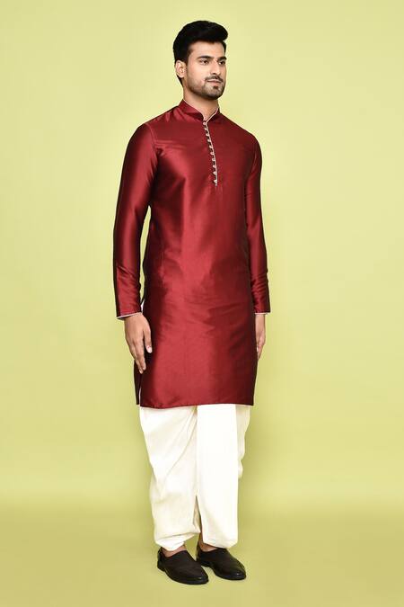 Buy_Arihant Rai Sinha_Maroon Silk Plain Kurta With Dhoti Pant 