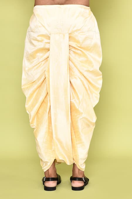 Buy_Arihant Rai Sinha_Yellow Silk Straight Plain Kurta With Dhoti Pant_Online_at_Aza_Fashions