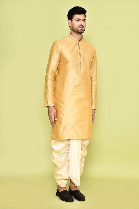 Buy_Arihant Rai Sinha_Yellow Silk Straight Plain Kurta With Dhoti Pant