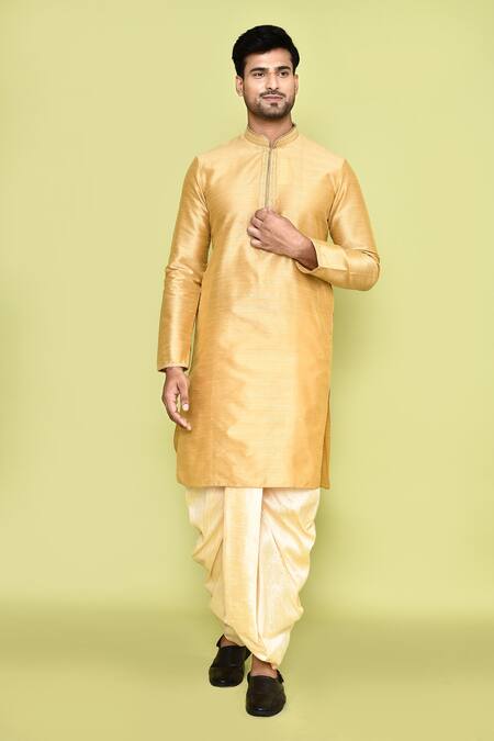 Shop_Arihant Rai Sinha_Yellow Silk Straight Plain Kurta With Dhoti Pant