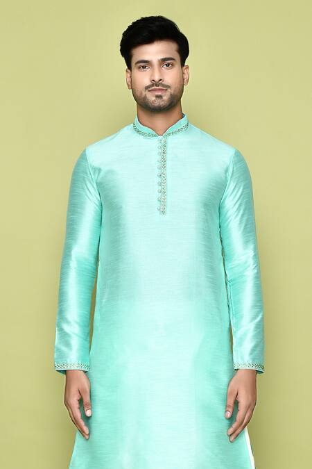 Arihant Rai Sinha_Green Silk, Cotton Plain Straight Kurta With Dhoti Pant_at_Aza_Fashions