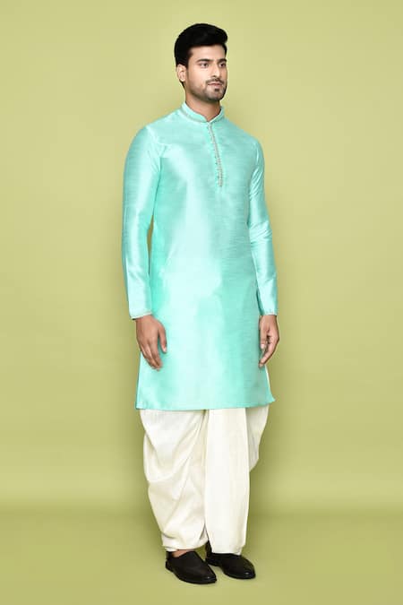 Buy_Arihant Rai Sinha_Green Silk, Cotton Plain Straight Kurta With Dhoti Pant