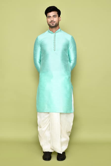Shop_Arihant Rai Sinha_Green Silk, Cotton Plain Straight Kurta With Dhoti Pant