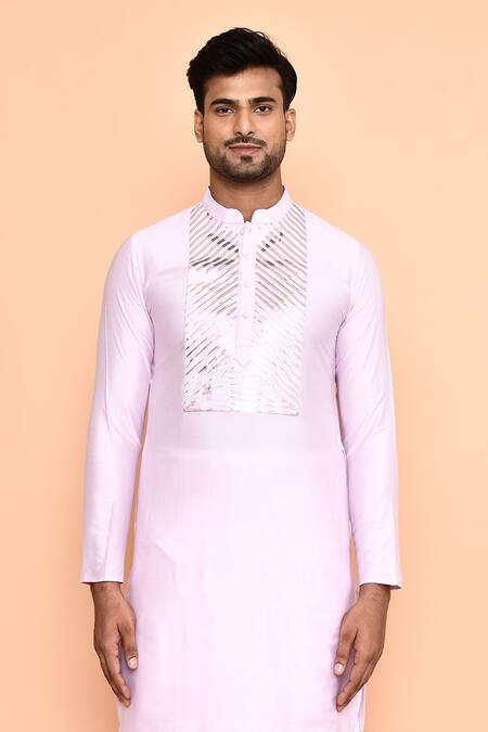 Shop_Arihant Rai Sinha_Purple Silk Stripe Embroidered Yoke Kurta With Dhoti Pant_Online_at_Aza_Fashions