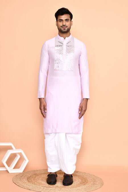 Arihant Rai Sinha_Purple Silk Stripe Embroidered Yoke Kurta With Dhoti Pant_at_Aza_Fashions