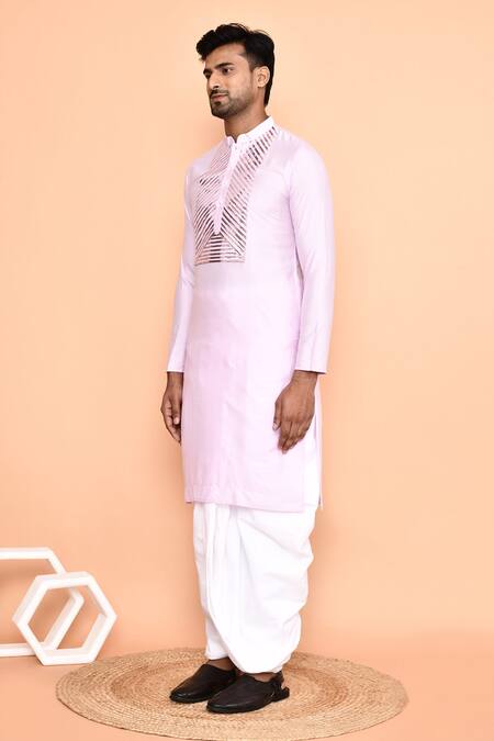 Buy_Arihant Rai Sinha_Purple Silk Stripe Embroidered Yoke Kurta With Dhoti Pant