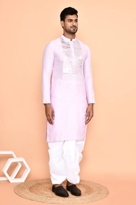 Shop_Arihant Rai Sinha_Purple Silk Stripe Embroidered Yoke Kurta With Dhoti Pant