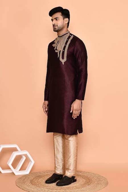 Shop_Arihant Rai Sinha_Brown Silk Embroidery Thread Kurta With Pant_Online_at_Aza_Fashions