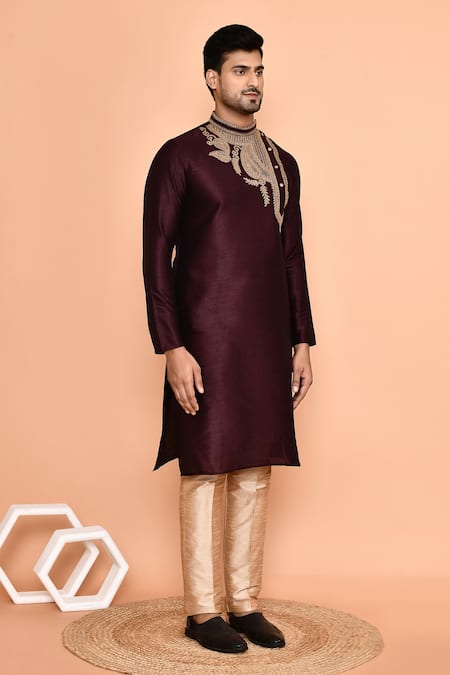 Arihant Rai Sinha_Brown Silk Embroidery Thread Kurta With Pant_at_Aza_Fashions
