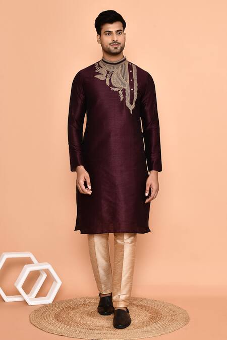 Buy_Arihant Rai Sinha_Brown Silk Embroidery Thread Kurta With Pant