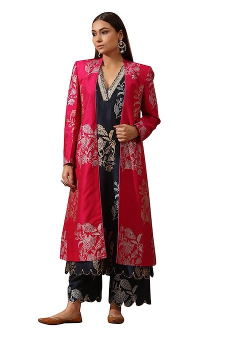 Rekha Agra Hand Block Print Kurta Set With Jacket 