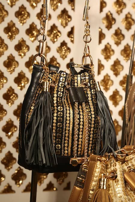 Buy_Aloha By PS_Black Gota Patti, Sequins, Zari Beeba Work Bucket Bag_Online_at_Aza_Fashions