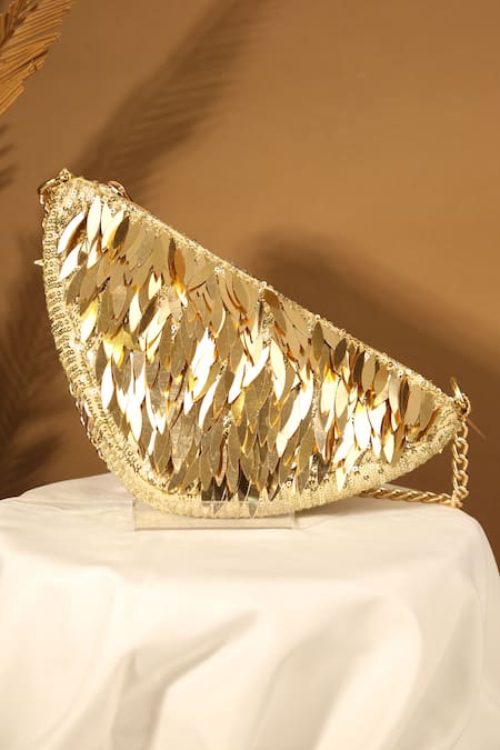 Aloha By PS_Gold Sequins Triangle Shaped Bag_Online_at_Aza_Fashions