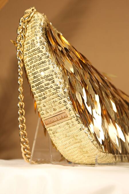 Aloha By PS_Gold Sequins Triangle Shaped Bag_at_Aza_Fashions