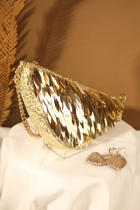 Shop Aloha By PS Gold Sequins Triangle Shaped Bag Shop_Aloha By PS_Gold Sequins Triangle Shaped Bag