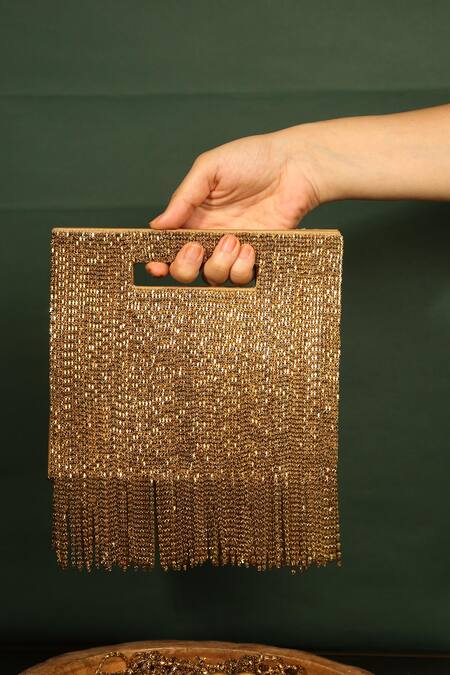 Buy_Aloha By PS_Gold Chains Metallic Embellished Bag_Online_at_Aza_Fashions
