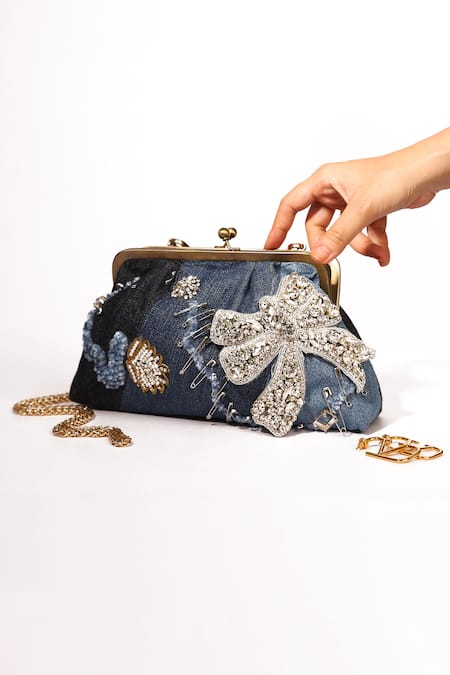 Aloha by PS Blue Crystal Chloe Stone Embellished Clutch 