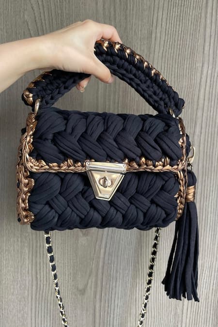 BIJIT Solid Cotton Yarn Braided Sling Bag With Strap 