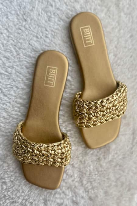 BIJIT Gold Braided Strap Slip On Flats 