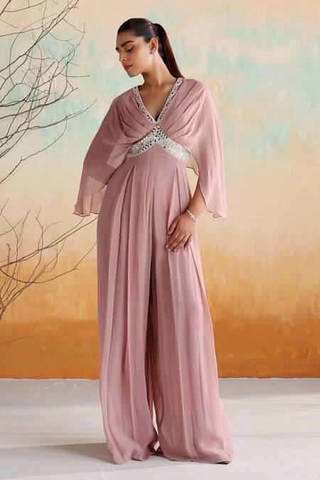 Buy Seema Thukral Pink Georgette, Satin Pearls, Mirrors Lita Geometric Embellished Jumpsuit Online at Aza Fashions Buy_Seema Thukral_Pink Georgette, Satin Pearls, Mirrors Lita Geometric Embellished Jumpsuit _Online_at_Aza_Fashions