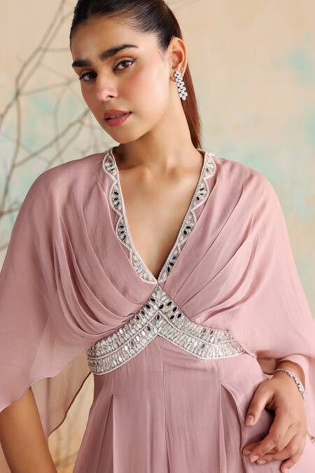 Shop Seema Thukral Pink Georgette, Satin Pearls, Mirrors Lita Geometric Embellished Jumpsuit Online at Aza Fashions Shop_Seema Thukral_Pink Georgette, Satin Pearls, Mirrors Lita Geometric Embellished Jumpsuit _Online_at_Aza_Fashions