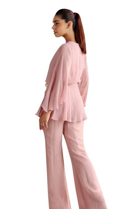 Seema Thukral Pink Georgette, Organza Liana Floral Applique Embellished Peplum Top With Pant Online at Aza Fashions Seema Thukral_Pink Georgette, Organza Liana Floral Applique Embellished Peplum Top With Pant _Online_at_Aza_Fashions