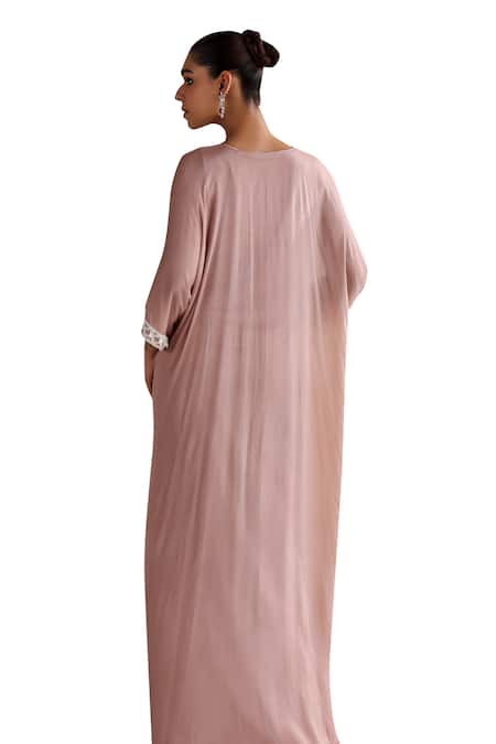 Buy_Seema Thukral_Pink Chiffon, Satin Embroidery, Sequins, Jasmine Embellished Draped Kaftan _Online_at_Aza_Fashions