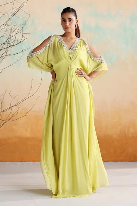 Seema Thukral Rue Zari Mirrorwork Draped Kaftan 